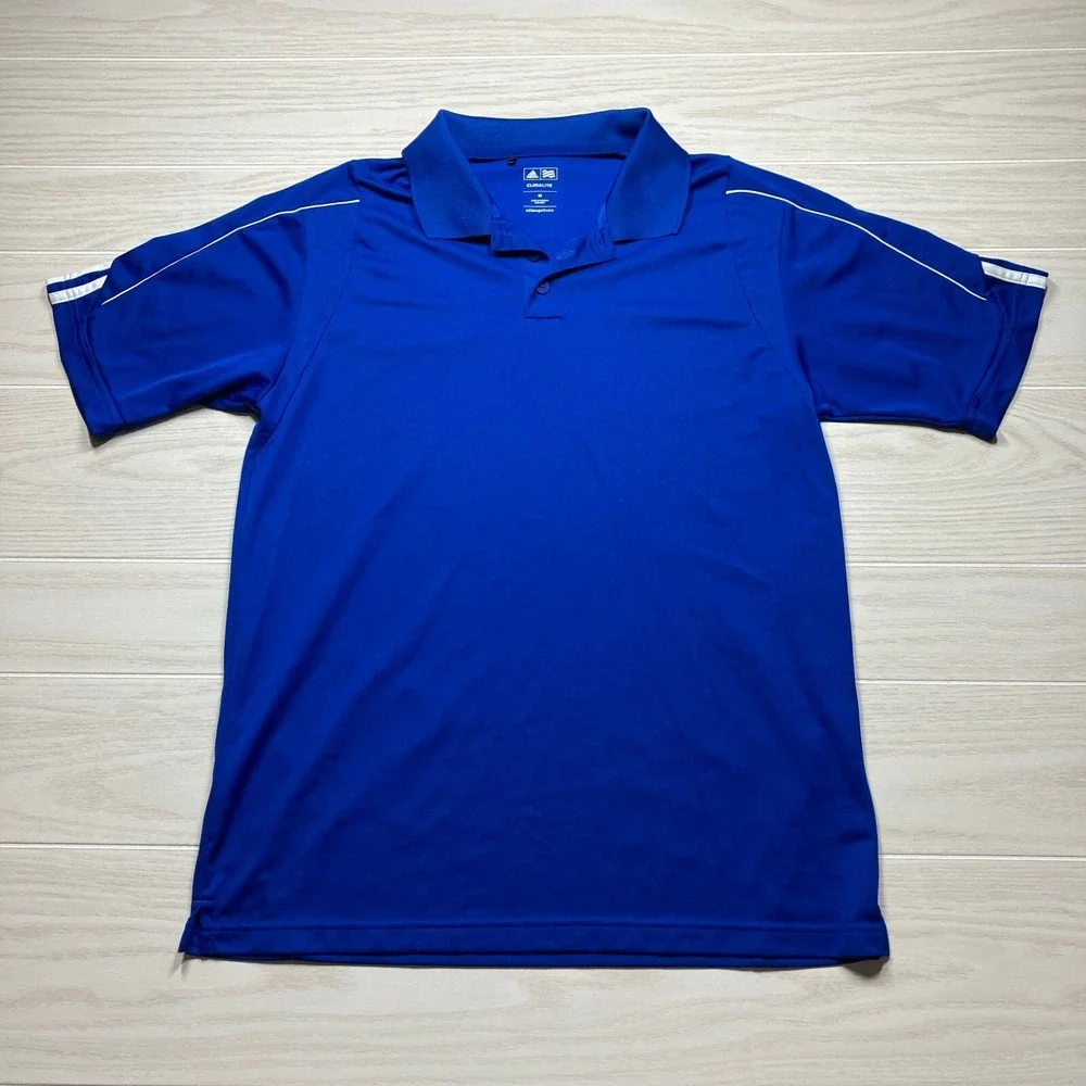 2 Adidas Men's ClimaLite‎ Three Stripe Polo Golf Shirts Blue Size Medium